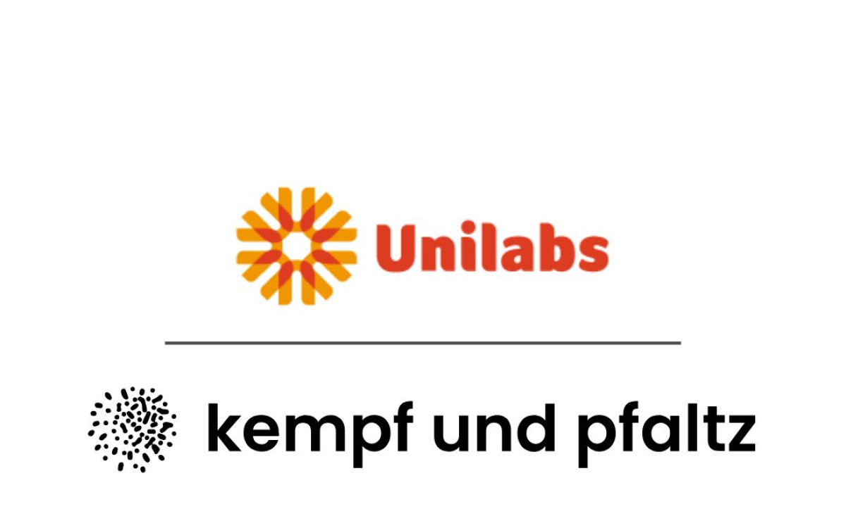 Unilabs logo, next to kempf und pfaltz logo